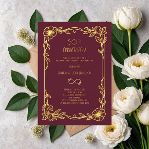 Art Deco Gatsby Bourgogne 50ste huwelijksuitnodigi