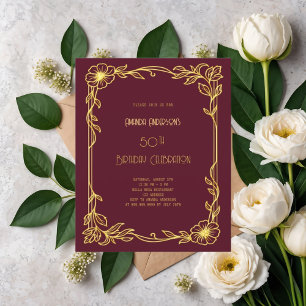 Art Deco Gatsby Bourgogne gouden uitnodiging voor