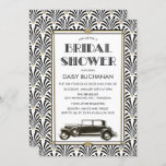 Art Deco Gatsby Bridal Shower Kaart<br><div class="desc">Vrijgezellenfeest Art Deco Gatsby,  uitnodiging 1920s Roaring 20s Vintage Car</div>