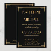 Art Deco Gatsby Elegante Trouwuitnodigingen Kaart (Voorkant / Achterkant)