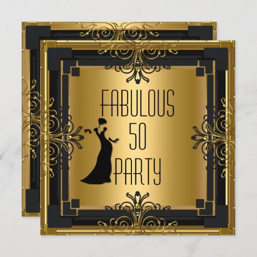 ART DECO Gatsby Fabulous 50 50th Birthday Party 3 Kaart (Voorkant / Achterkant)