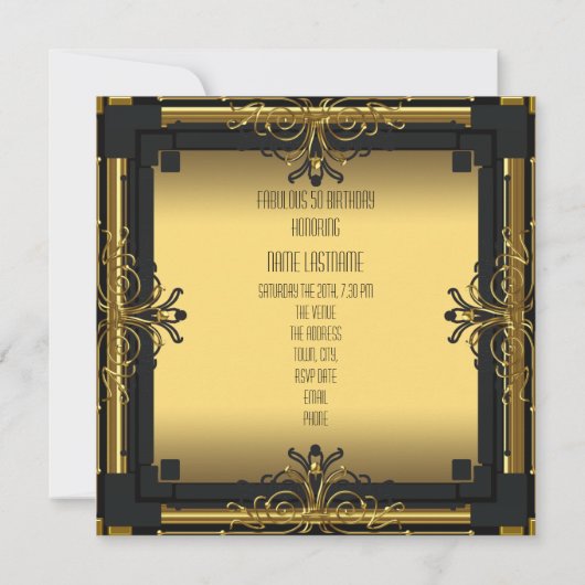 ART DECO Gatsby Fabulous 50 50th Birthday Party Kaart (Achterkant)