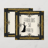 ART DECO Gatsby Fabulous 50 50th Gold Cream Black Kaart (Voorkant / Achterkant)
