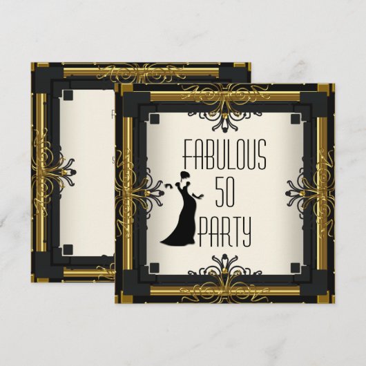 ART DECO Gatsby Fabulous 50 50th Gold Cream Black Kaart (Voorkant / Achterkant)
