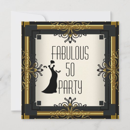 ART DECO Gatsby Fabulous 50 50th Gold Cream Black Kaart (Voorkant)