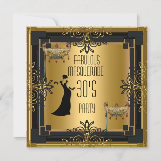 ART DECO Gatsby Fabulous Masquerade 30 Partij Kaart (Voorkant)