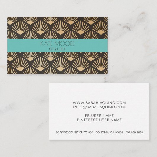 Art Deco Gatsby Fan Geometrische Patroon Visitekaartje (Voorkant / Achterkant)