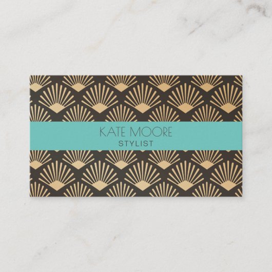 Art Deco Gatsby Fan Geometrische Patroon Visitekaartje (Voorkant)