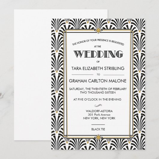 Art Deco Gatsby geometrische trouwuitnodiging Kaart (Voorkant / Achterkant)