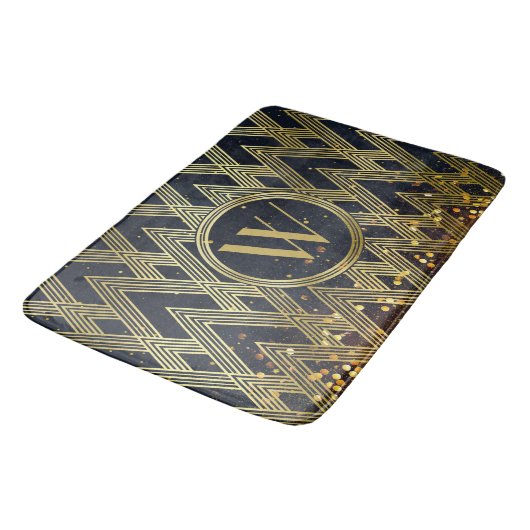 Art Deco Gatsby Glamor Geometric Pattern Monogram Badmat (Gekanteld)