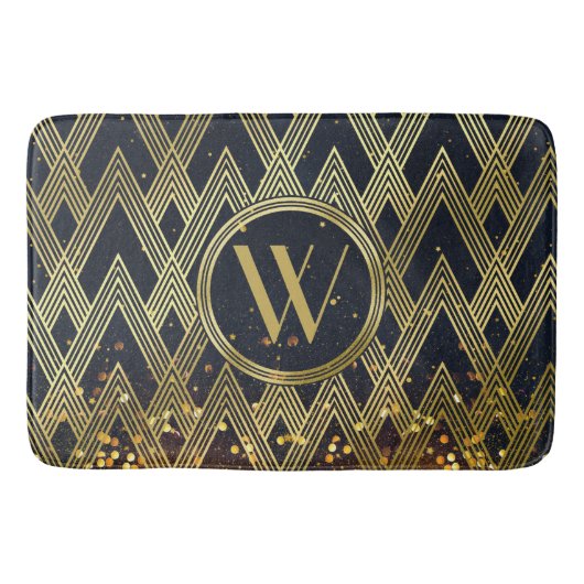 Art Deco Gatsby Glamor Geometric Pattern Monogram Badmat (Voorkant)