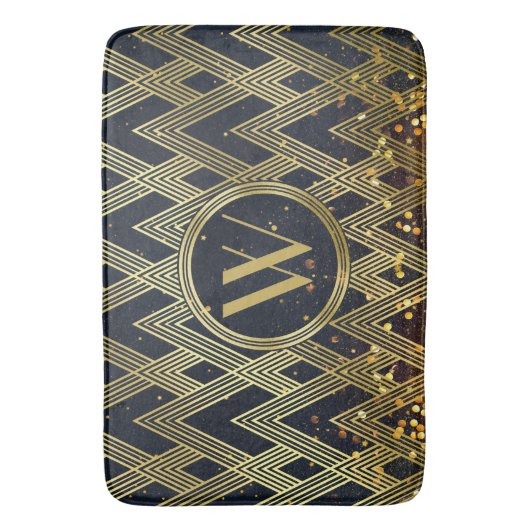 Art Deco Gatsby Glamor Geometric Pattern Monogram Badmat (Voorkant Verticaal)