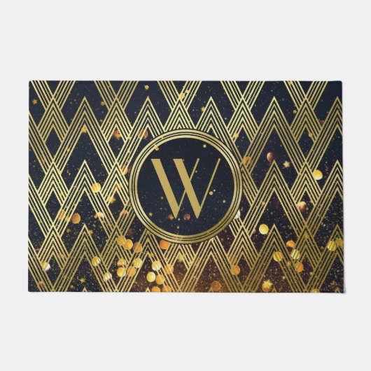 Art Deco Gatsby Glamor Geometric Pattern Monogram Deurmat (Voorkant)