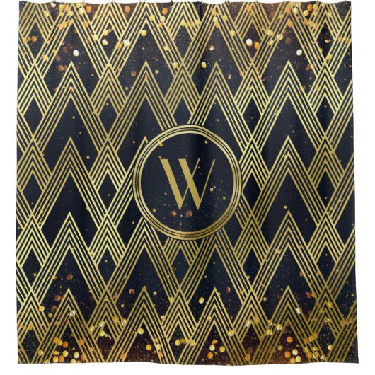 Art Deco Gatsby Glamor Geometric Pattern Monogram Douchegordijn (Voorkant)