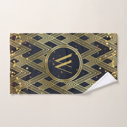 Art Deco Gatsby Glamor Geometric Pattern Monogram Handdoek (Handdoek)