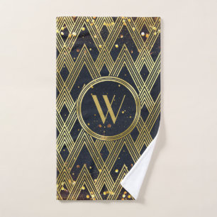 Art Deco Gatsby Glamor Geometric Pattern Monogram Handdoek