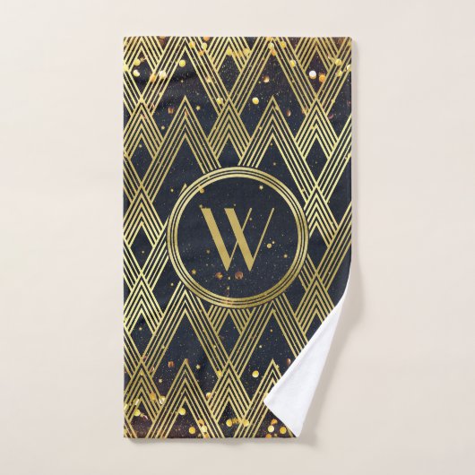 Art Deco Gatsby Glamor Geometric Pattern Monogram Handdoek (Handdoek)