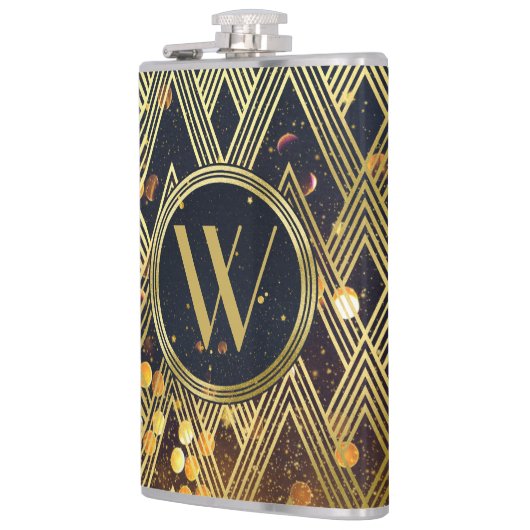 Art Deco Gatsby Glamor Geometric Pattern Monogram Heupfles (Links)