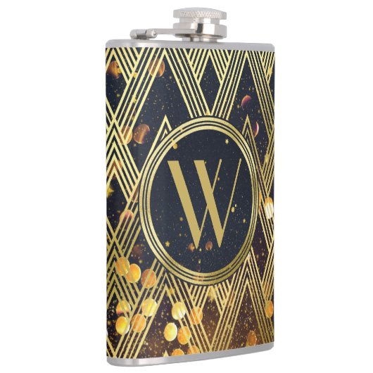 Art Deco Gatsby Glamor Geometric Pattern Monogram Heupfles (Rechts)