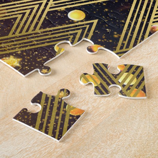 Art Deco Gatsby Glamor Geometric Pattern Monogram Legpuzzel (Zijkant)