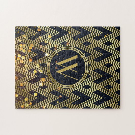 Art Deco Gatsby Glamor Geometric Pattern Monogram Legpuzzel (Horizontaal)
