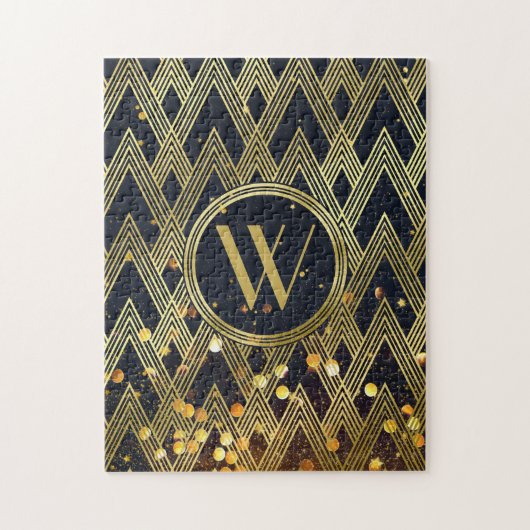 Art Deco Gatsby Glamor Geometric Pattern Monogram Legpuzzel (Verticaal)