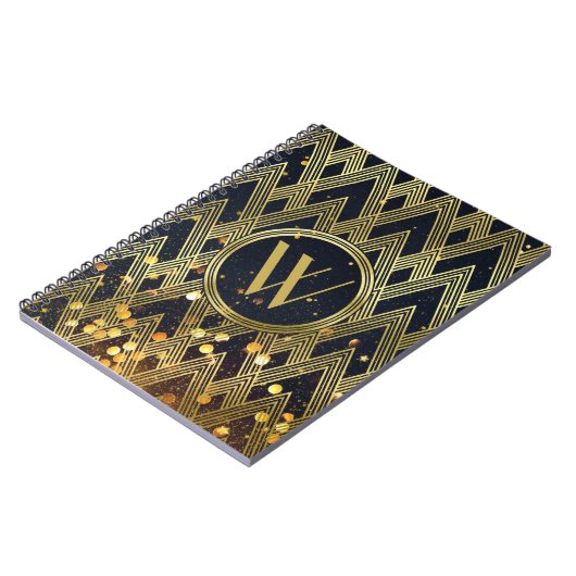 Art Deco Gatsby Glamor Geometric Pattern Monogram Notitieboek (Linkerzijde)