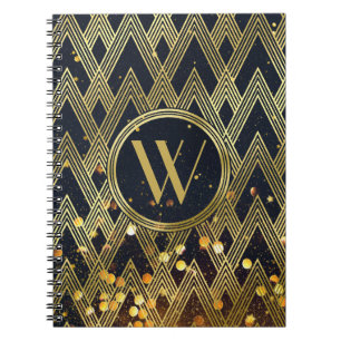 Art Deco Gatsby Glamor Geometric Pattern Monogram Notitieboek