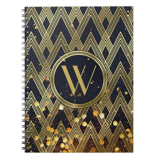 Art Deco Gatsby Glamor Geometric Pattern Monogram Notitieboek (Voorkant)