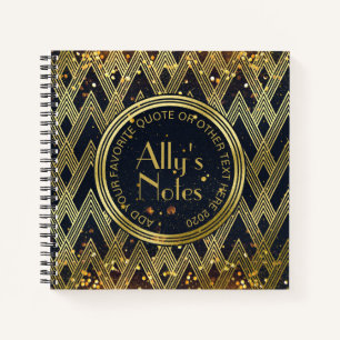 Art Deco Gatsby Glamor Geometric Pattern Monogram Notitieboek