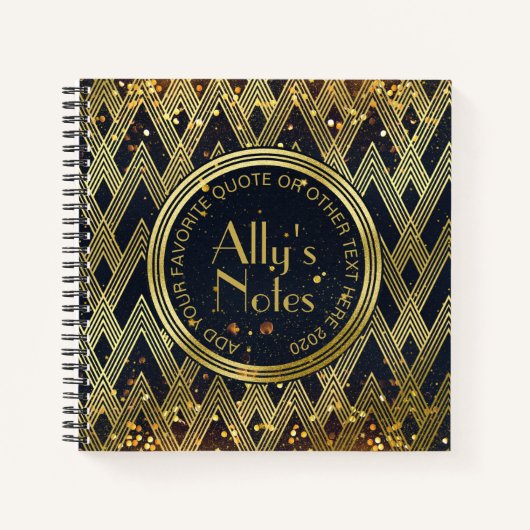 Art Deco Gatsby Glamor Geometric Pattern Monogram Notitieboek (Voorkant)