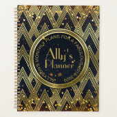 Art Deco Gatsby Glamor Geometric Pattern Monogram Planner (Voorkant)