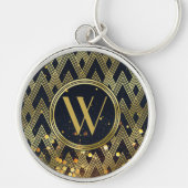Art Deco Gatsby Glamor Geometric Pattern Monogram Sleutelhanger (Voorkant)