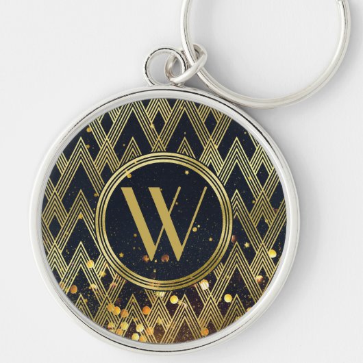 Art Deco Gatsby Glamor Geometric Pattern Monogram Sleutelhanger (Voorkant)