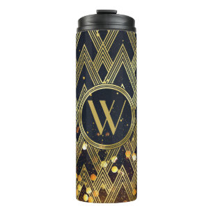 Art Deco Gatsby Glamor Geometric Pattern Monogram Thermosbeker