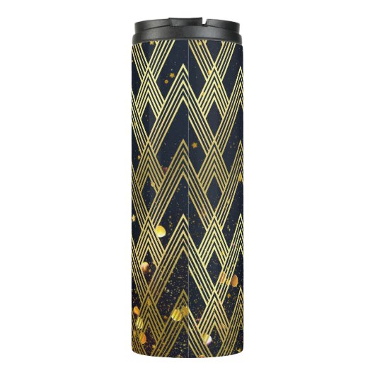 Art Deco Gatsby Glamor Geometric Pattern Monogram Thermosbeker (Achterkant)