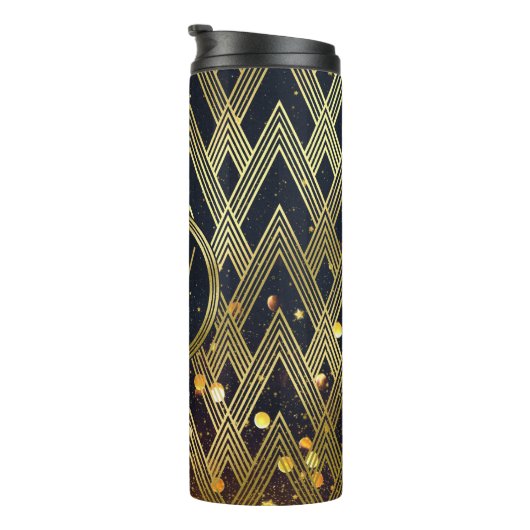 Art Deco Gatsby Glamor Geometric Pattern Monogram Thermosbeker (Geroteerd rechts)