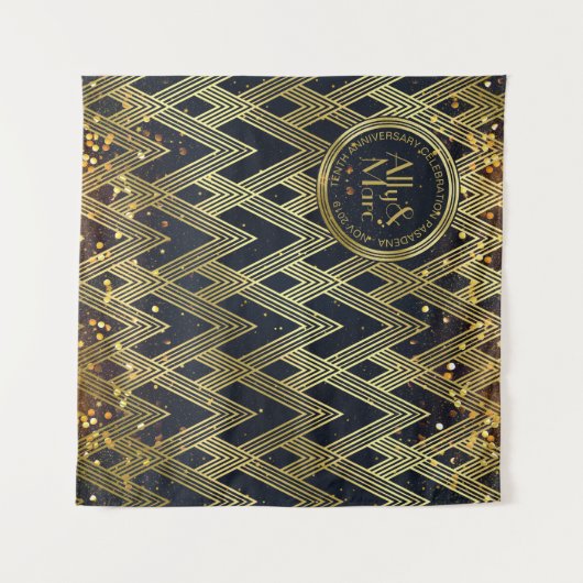 Art Deco Gatsby Glamor Geometric Pattern Monogram Wandkleed (Voorkant (horizontaal))