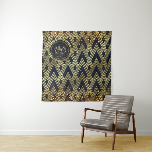 Art Deco Gatsby Glamor Geometric Pattern Monogram Wandkleed (In situ)