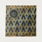 Art Deco Gatsby Glamor Geometric Pattern Monogram Wandkleed (Voorkant)