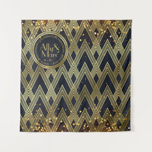 Art Deco Gatsby Glamor Geometric Pattern Monogram Wandkleed (Voorkant)