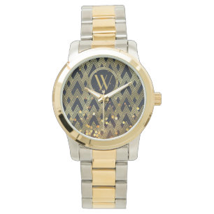 Art Deco Gatsby Glamour Geometrisch Patroon Monogr Horloge