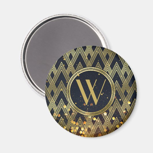 Art Deco Gatsby Glamour Geometrisch Patroon Monogr Magneet (Voorkant / Achterkant)