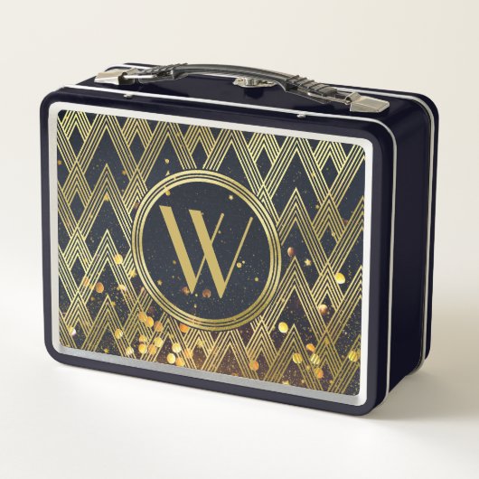 Art Deco Gatsby Glitter Geometric Pattern Monogram (Achterkant)