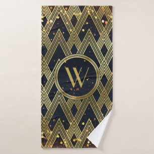 Art Deco Gatsby Glitter Geometric Pattern Monogram Badhanddoek