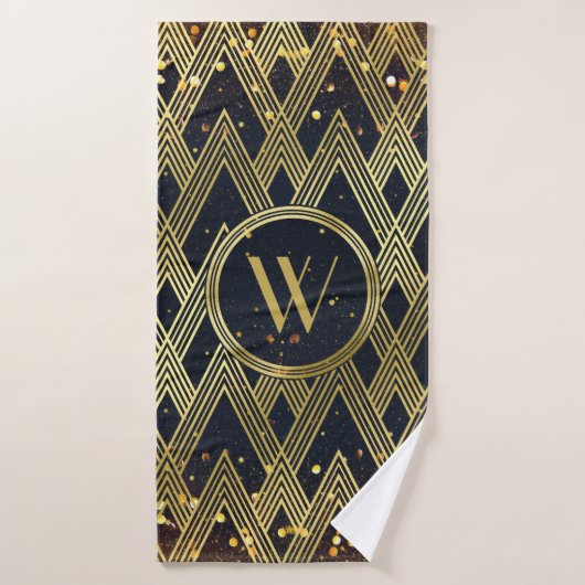 Art Deco Gatsby Glitter Geometric Pattern Monogram Badhanddoek (Badhanddoek)