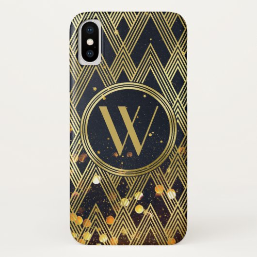 Art Deco Gatsby Glitter Geometric Pattern Monogram Case-Mate iPhone Case (Achterkant)