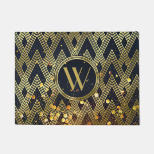 Art Deco Gatsby Glitter Geometric Pattern Monogram Deurmat
