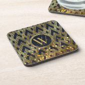 Art Deco Gatsby Glitter Geometric Pattern Monogram Drankjes Onderzetter (Linkerzijde)