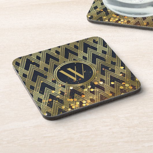 Art Deco Gatsby Glitter Geometric Pattern Monogram Drankjes Onderzetter (Linkerzijde)